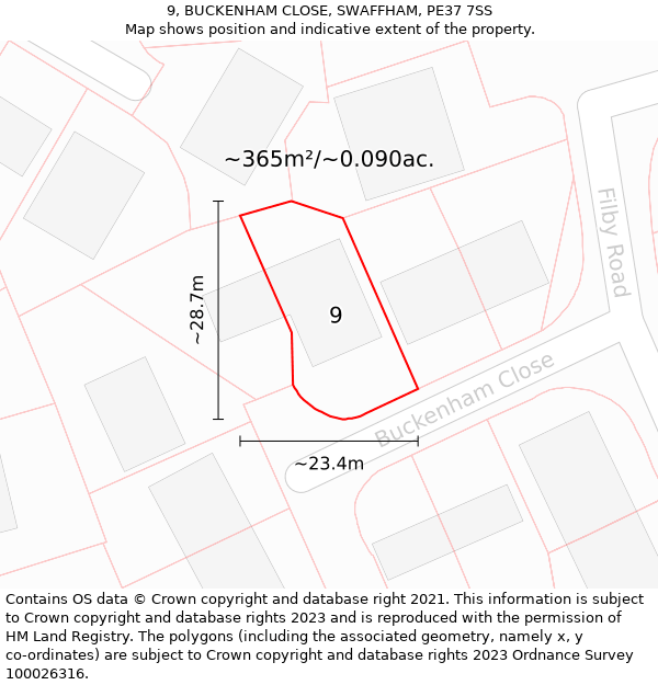 9, BUCKENHAM CLOSE, SWAFFHAM, PE37 7SS: Plot and title map