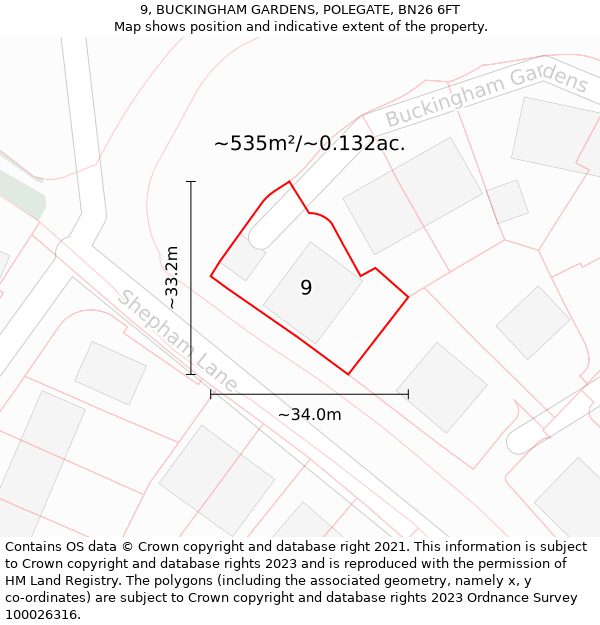 9, BUCKINGHAM GARDENS, POLEGATE, BN26 6FT: Plot and title map