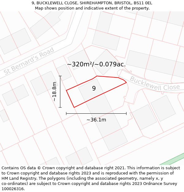 9, BUCKLEWELL CLOSE, SHIREHAMPTON, BRISTOL, BS11 0EL: Plot and title map