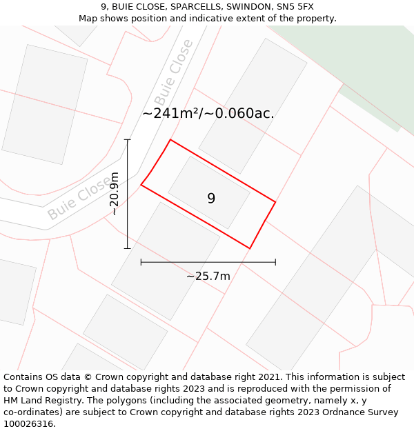 9, BUIE CLOSE, SPARCELLS, SWINDON, SN5 5FX: Plot and title map