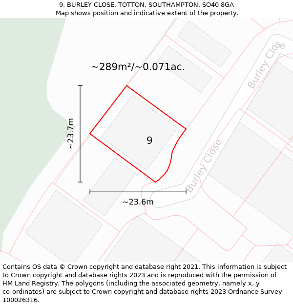 9, BURLEY CLOSE, TOTTON, SOUTHAMPTON, SO40 8GA: Plot and title map