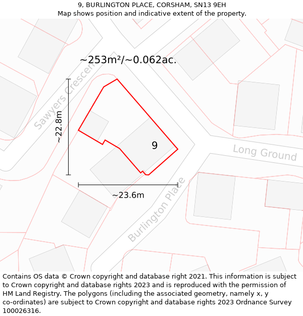 9, BURLINGTON PLACE, CORSHAM, SN13 9EH: Plot and title map