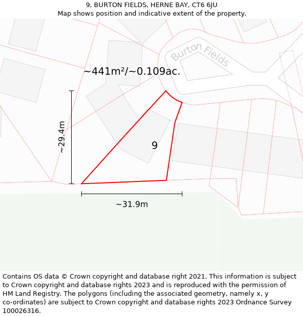 9, BURTON FIELDS, HERNE BAY, CT6 6JU: Plot and title map