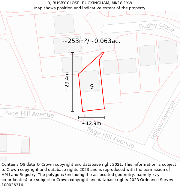 9, BUSBY CLOSE, BUCKINGHAM, MK18 1YW: Plot and title map