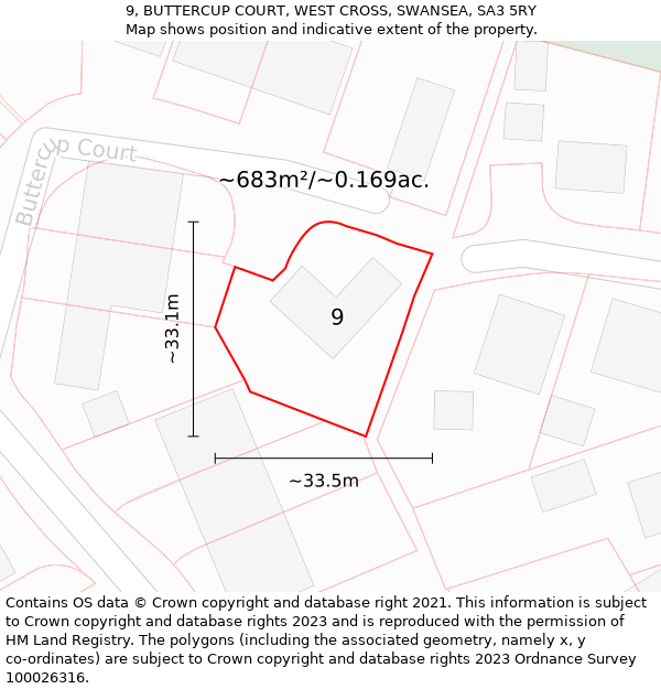 9, BUTTERCUP COURT, WEST CROSS, SWANSEA, SA3 5RY: Plot and title map