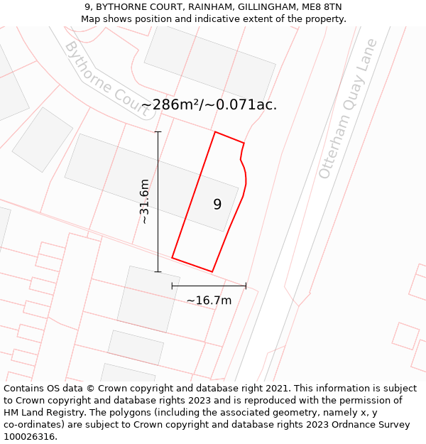 9, BYTHORNE COURT, RAINHAM, GILLINGHAM, ME8 8TN: Plot and title map