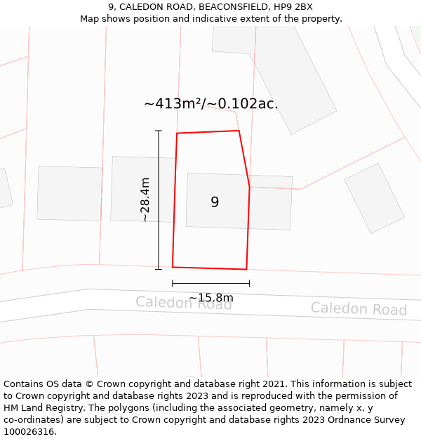 9, CALEDON ROAD, BEACONSFIELD, HP9 2BX: Plot and title map
