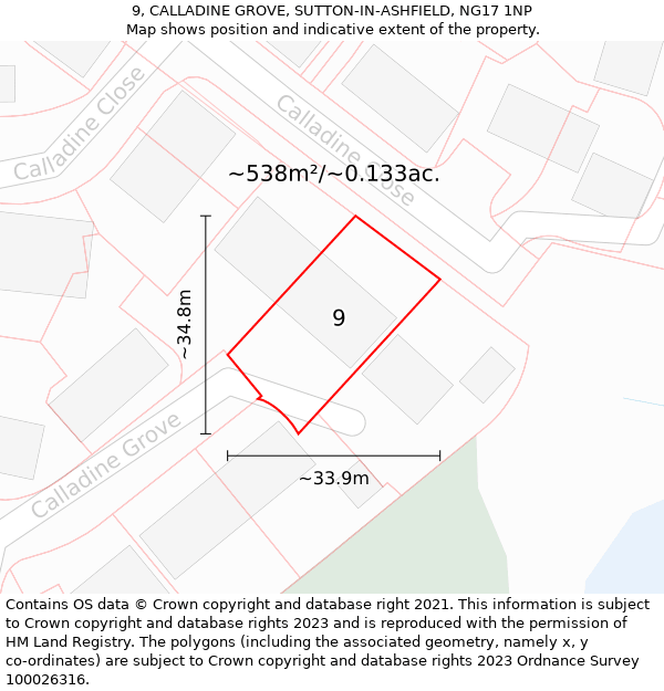 9, CALLADINE GROVE, SUTTON-IN-ASHFIELD, NG17 1NP: Plot and title map