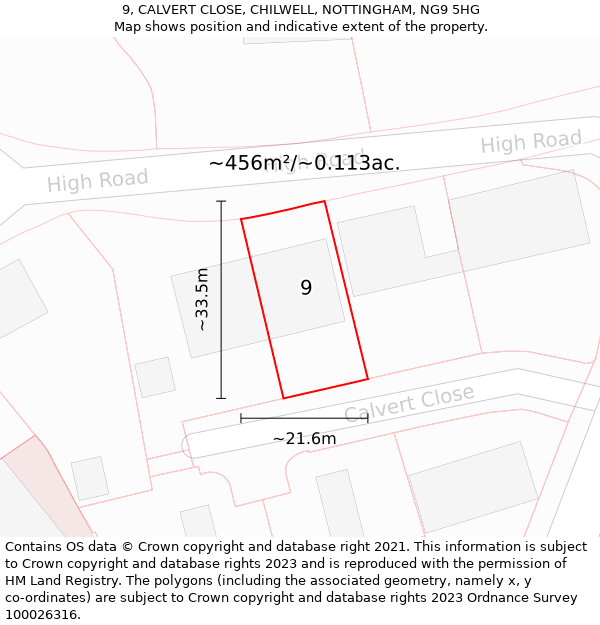 9, CALVERT CLOSE, CHILWELL, NOTTINGHAM, NG9 5HG: Plot and title map