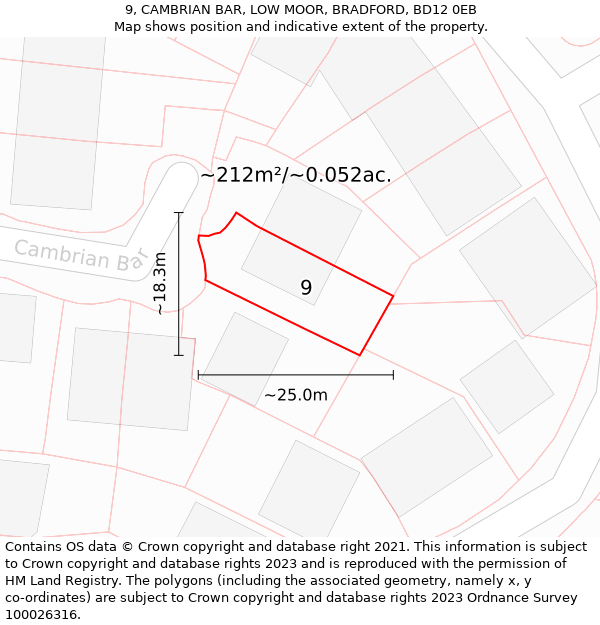 9, CAMBRIAN BAR, LOW MOOR, BRADFORD, BD12 0EB: Plot and title map