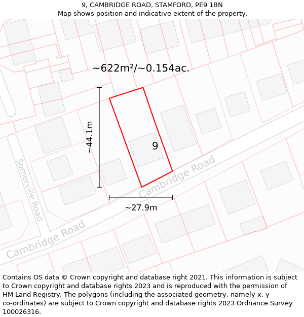 9, CAMBRIDGE ROAD, STAMFORD, PE9 1BN: Plot and title map