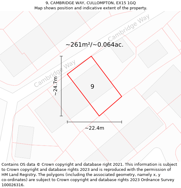 9, CAMBRIDGE WAY, CULLOMPTON, EX15 1GQ: Plot and title map