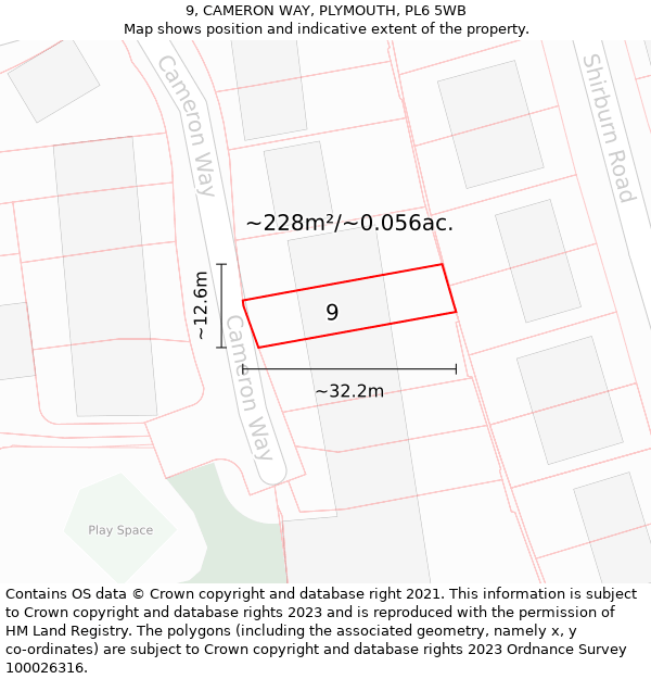 9, CAMERON WAY, PLYMOUTH, PL6 5WB: Plot and title map