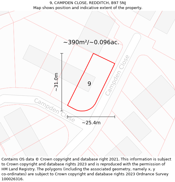 9, CAMPDEN CLOSE, REDDITCH, B97 5NJ: Plot and title map