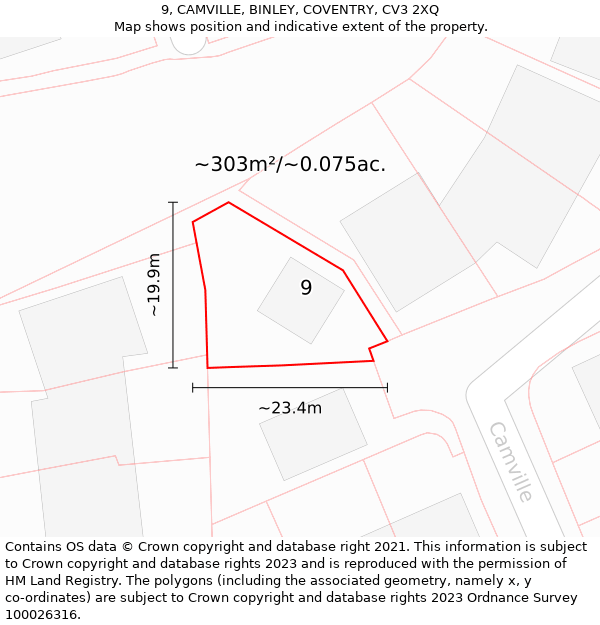 9, CAMVILLE, BINLEY, COVENTRY, CV3 2XQ: Plot and title map