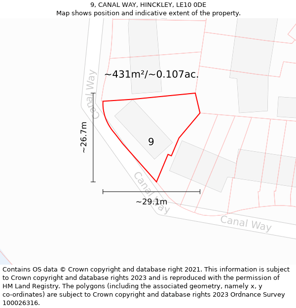 9, CANAL WAY, HINCKLEY, LE10 0DE: Plot and title map