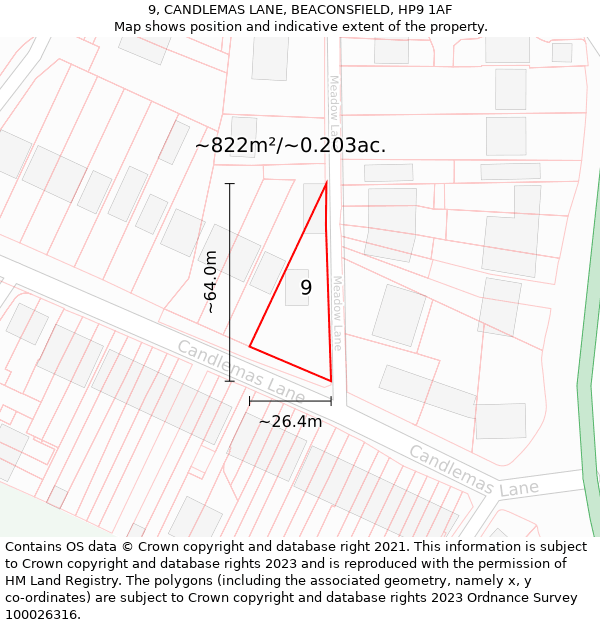 9, CANDLEMAS LANE, BEACONSFIELD, HP9 1AF: Plot and title map