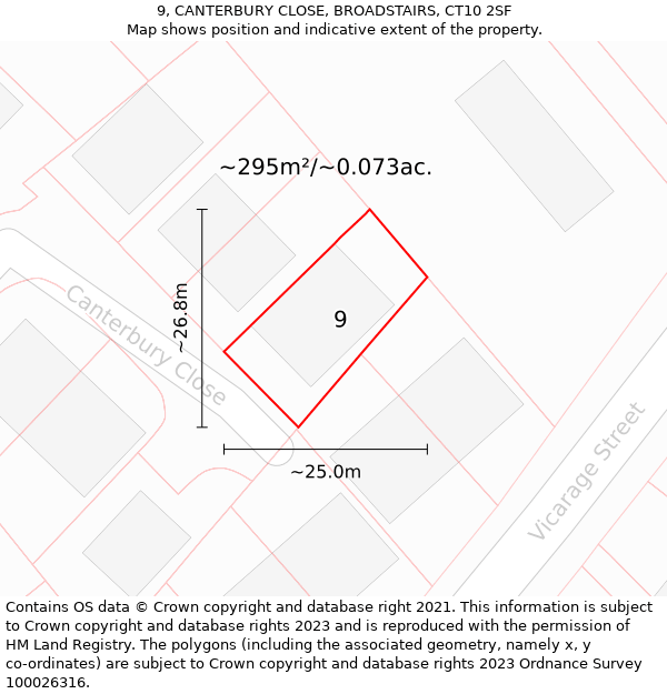 9, CANTERBURY CLOSE, BROADSTAIRS, CT10 2SF: Plot and title map