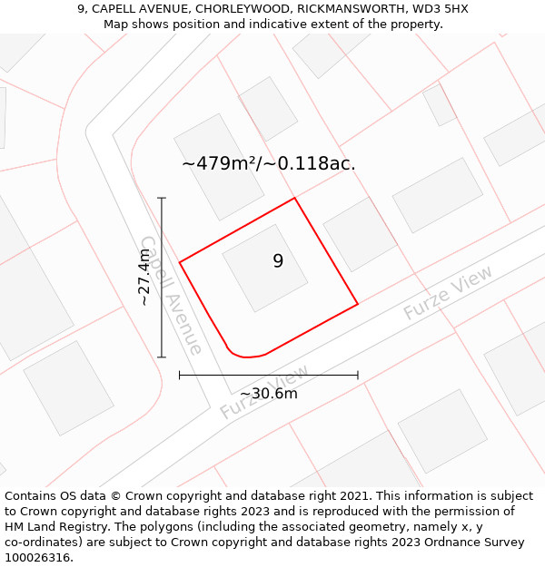 9, CAPELL AVENUE, CHORLEYWOOD, RICKMANSWORTH, WD3 5HX: Plot and title map