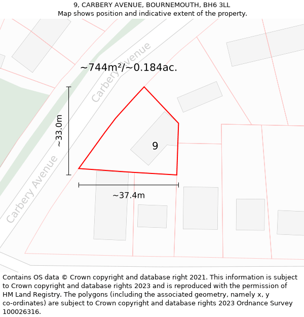 9, CARBERY AVENUE, BOURNEMOUTH, BH6 3LL: Plot and title map