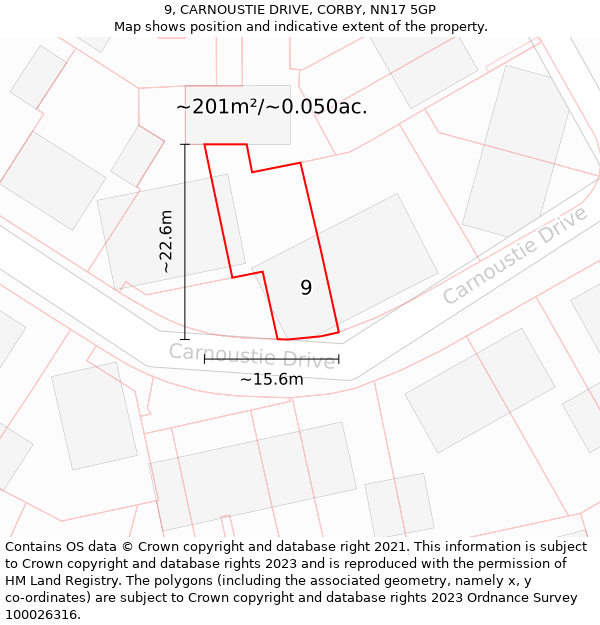 9, CARNOUSTIE DRIVE, CORBY, NN17 5GP: Plot and title map