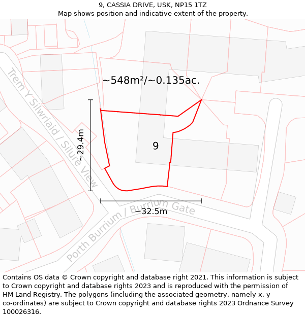 9, CASSIA DRIVE, USK, NP15 1TZ: Plot and title map