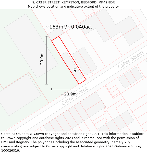 9, CATER STREET, KEMPSTON, BEDFORD, MK42 8DR: Plot and title map