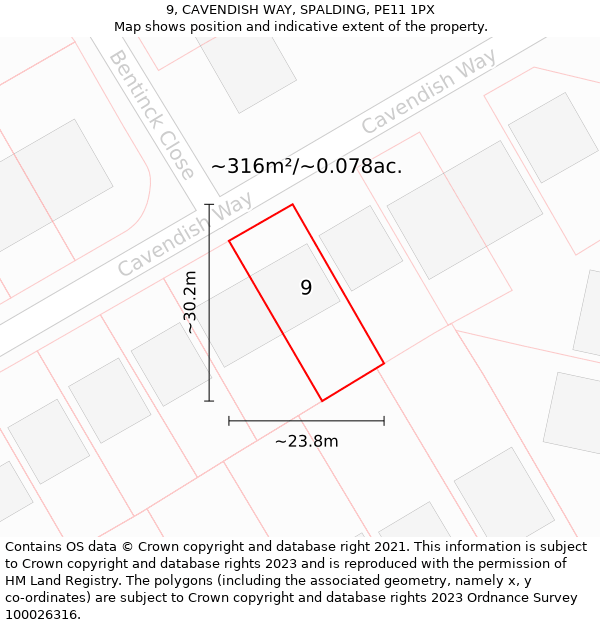 9, CAVENDISH WAY, SPALDING, PE11 1PX: Plot and title map