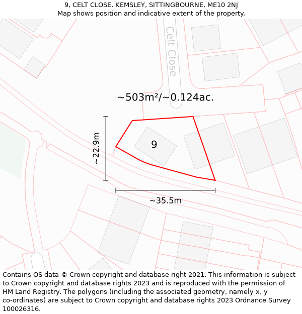 9, CELT CLOSE, KEMSLEY, SITTINGBOURNE, ME10 2NJ: Plot and title map