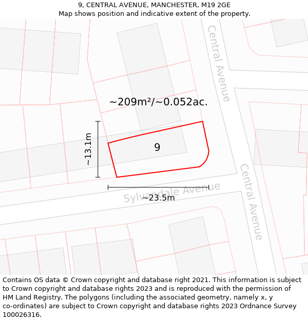 9, CENTRAL AVENUE, MANCHESTER, M19 2GE: Plot and title map