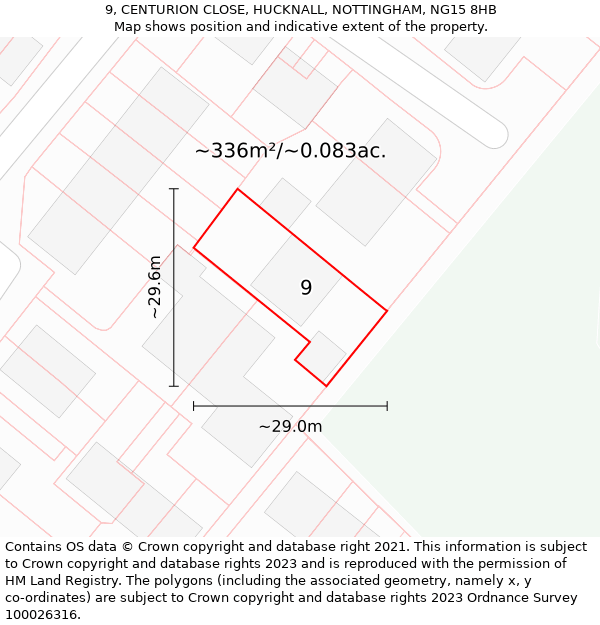 9, CENTURION CLOSE, HUCKNALL, NOTTINGHAM, NG15 8HB: Plot and title map