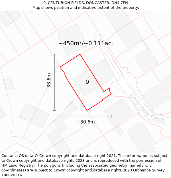 9, CENTURION FIELDS, DONCASTER, DN4 7EN: Plot and title map