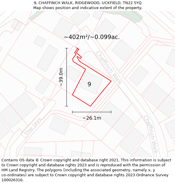 9, CHAFFINCH WALK, RIDGEWOOD, UCKFIELD, TN22 5YQ: Plot and title map