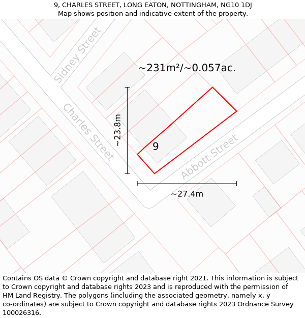 9, CHARLES STREET, LONG EATON, NOTTINGHAM, NG10 1DJ: Plot and title map