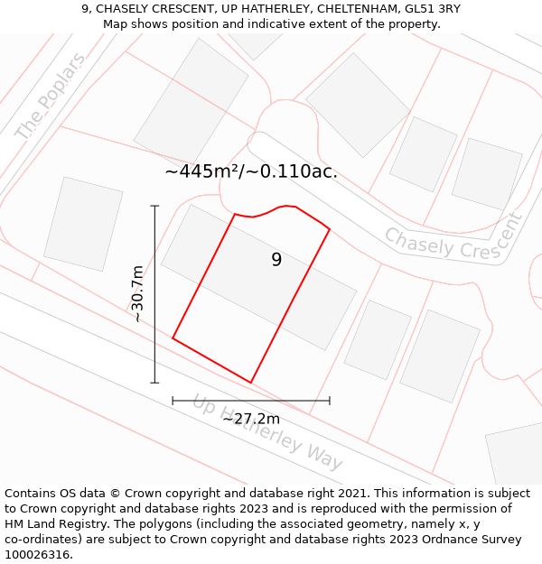 9, CHASELY CRESCENT, UP HATHERLEY, CHELTENHAM, GL51 3RY: Plot and title map