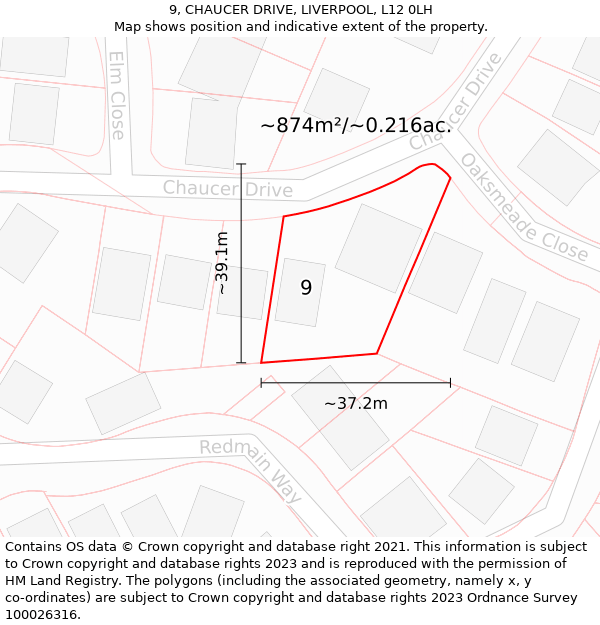 9, CHAUCER DRIVE, LIVERPOOL, L12 0LH: Plot and title map