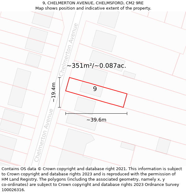 9, CHELMERTON AVENUE, CHELMSFORD, CM2 9RE: Plot and title map