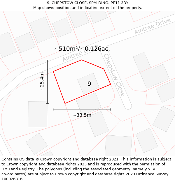 9, CHEPSTOW CLOSE, SPALDING, PE11 3BY: Plot and title map