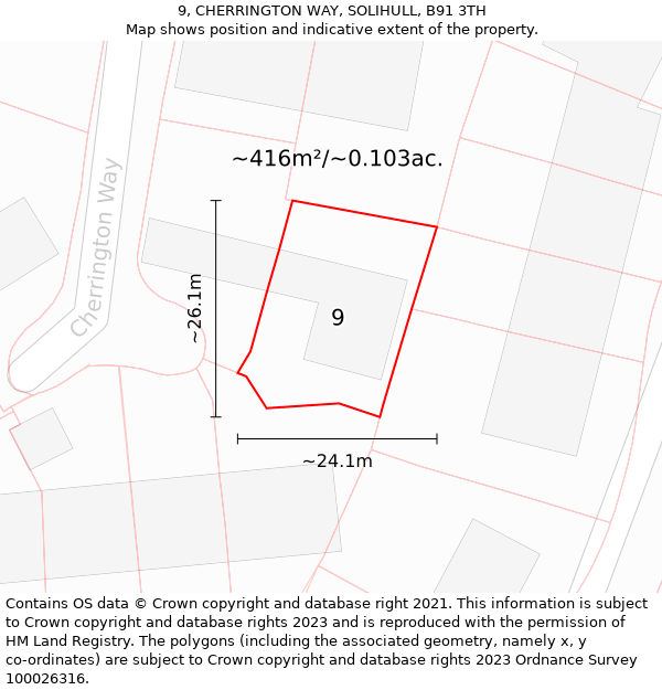 9, CHERRINGTON WAY, SOLIHULL, B91 3TH: Plot and title map