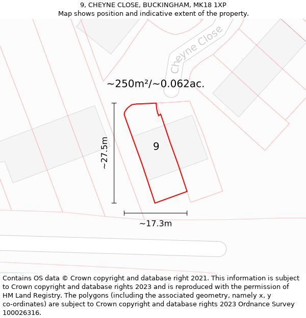 9, CHEYNE CLOSE, BUCKINGHAM, MK18 1XP: Plot and title map