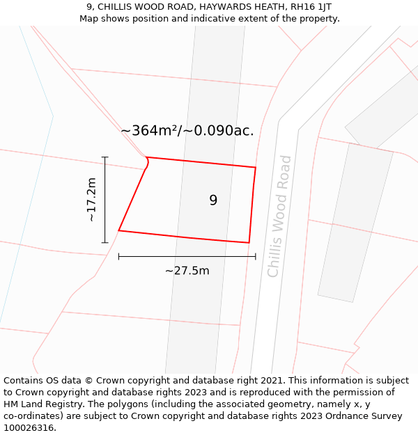 9, CHILLIS WOOD ROAD, HAYWARDS HEATH, RH16 1JT: Plot and title map