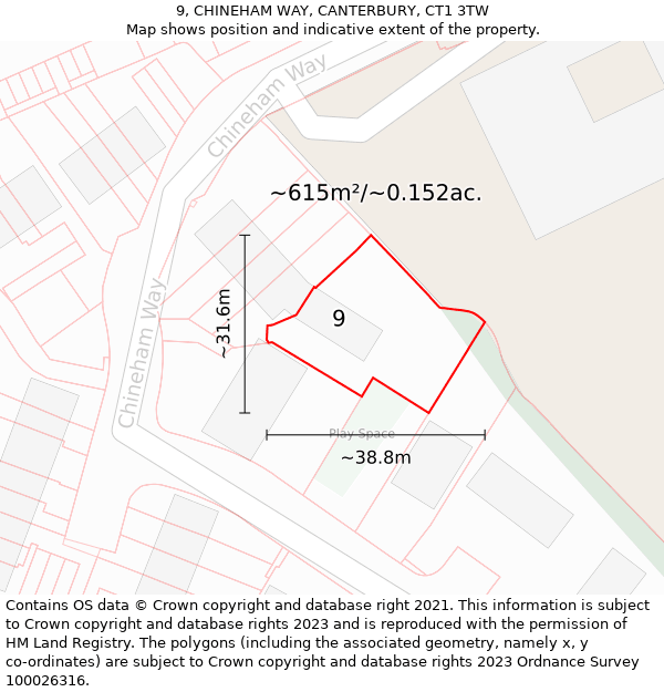 9, CHINEHAM WAY, CANTERBURY, CT1 3TW: Plot and title map