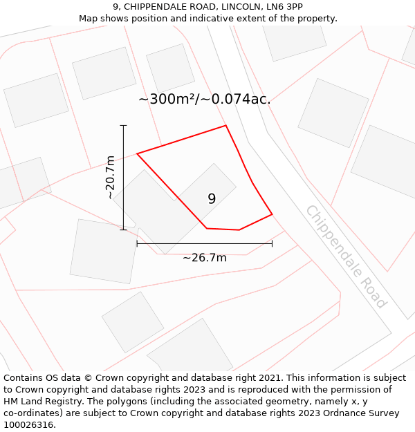 9, CHIPPENDALE ROAD, LINCOLN, LN6 3PP: Plot and title map