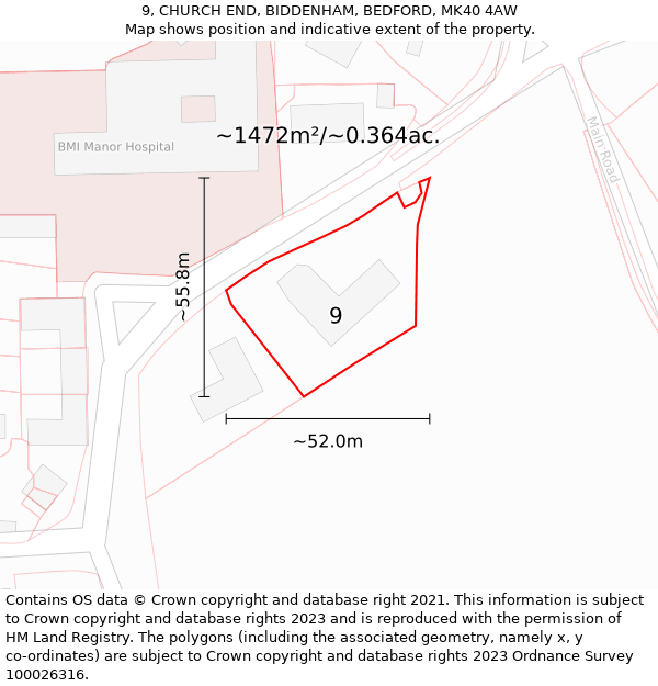 9, CHURCH END, BIDDENHAM, BEDFORD, MK40 4AW: Plot and title map