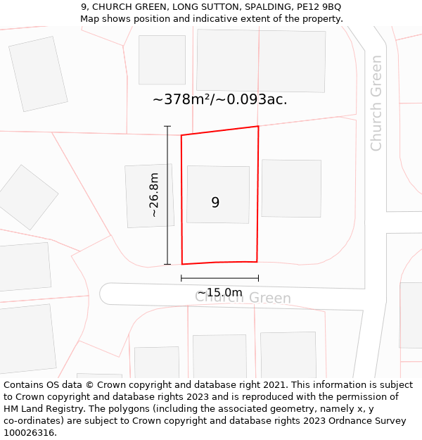 9, CHURCH GREEN, LONG SUTTON, SPALDING, PE12 9BQ: Plot and title map