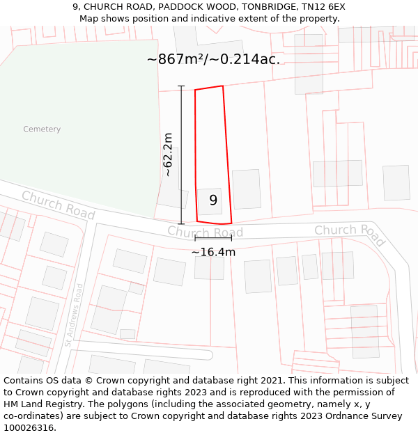 9, CHURCH ROAD, PADDOCK WOOD, TONBRIDGE, TN12 6EX: Plot and title map