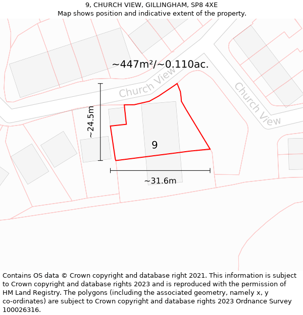 9, CHURCH VIEW, GILLINGHAM, SP8 4XE: Plot and title map