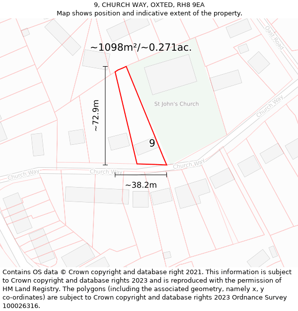 9, CHURCH WAY, OXTED, RH8 9EA: Plot and title map