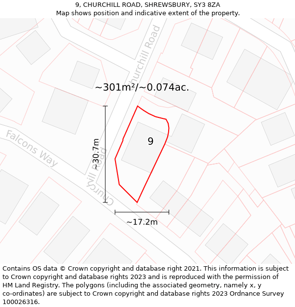 9, CHURCHILL ROAD, SHREWSBURY, SY3 8ZA: Plot and title map