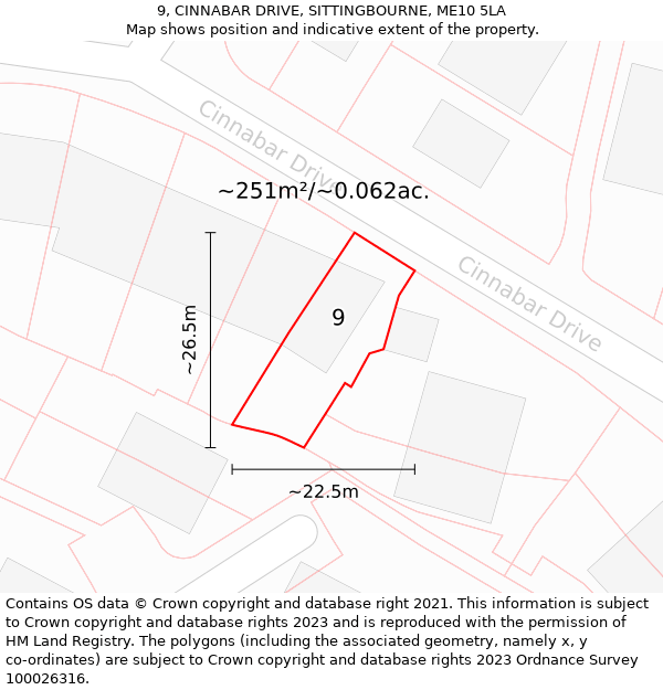 9, CINNABAR DRIVE, SITTINGBOURNE, ME10 5LA: Plot and title map